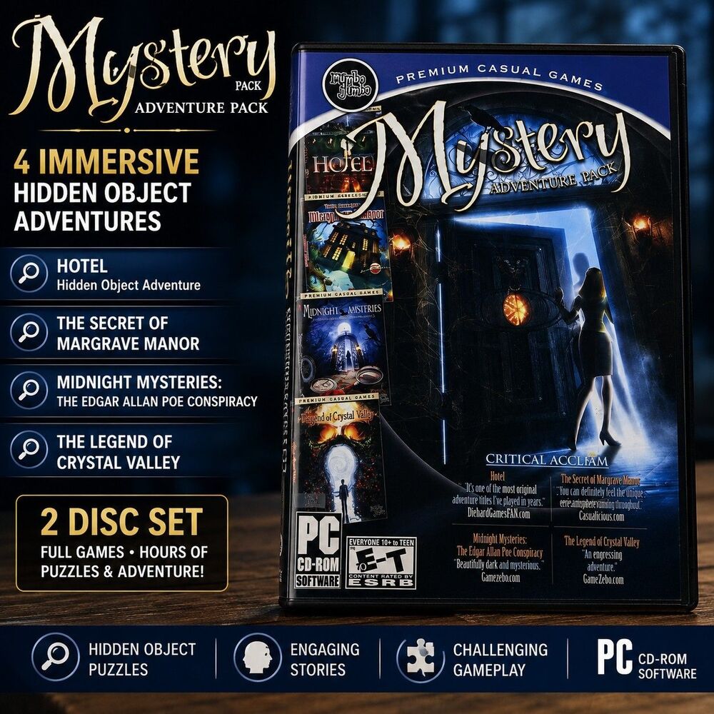 Mystery Adventure Pack PC 4 Games 2 Disc Hotel Margrave Midnight Mysteries